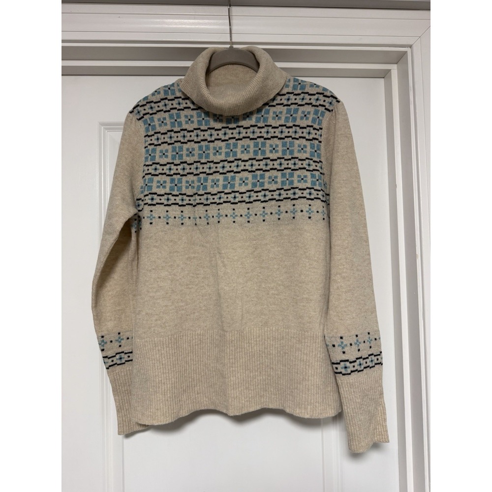 Barbour Herring Knit Sweater in oatmeal, blue and black Fair Isle pattern, 8